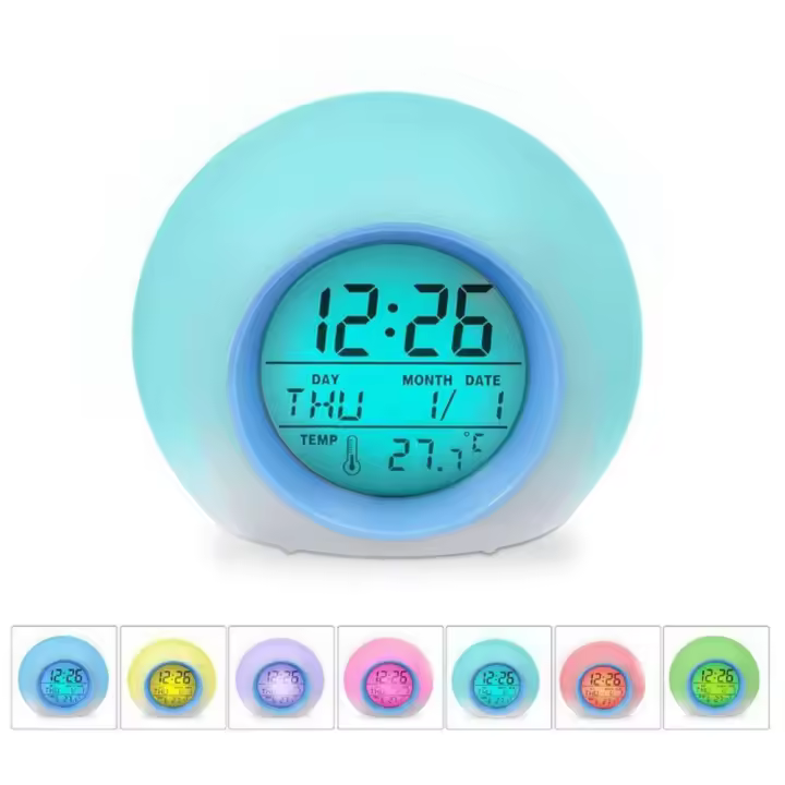 Reloj despertador digital para niños con luz LED de colores, reloj despertador que cambia de 7 colores, lámpara de noche para niños y niñas, regalo de cumpleaños - 1