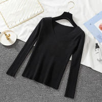 Suéter Zoki Para Mujer De Manga Larga Cuello En V Estilo Básico Casual Otoño Invierno Suave Elástico Solido Ajustado - details 2