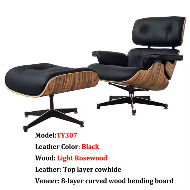EU Stock TY307 Classic Recliner Light Acid Branch Armchair Black Cowhide Black Big Head Foot Deck Chair 360° Swivel Lounge Chair Furniture Genuine Leather Recliner Chair Modern Lounge Chair with Ottoman for Home Living Room Office (Black) - 1