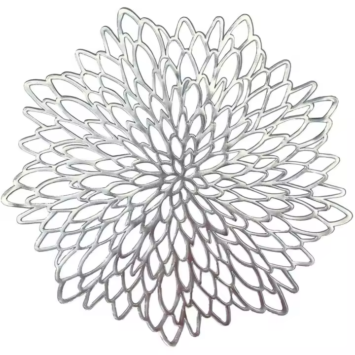 Juego de 6 manteles individuales de PVC con forma de hojas redondas, lavables y resistentes al calor, de vinilo, para mesa de comedor de cocina moderna (dorado) - 1