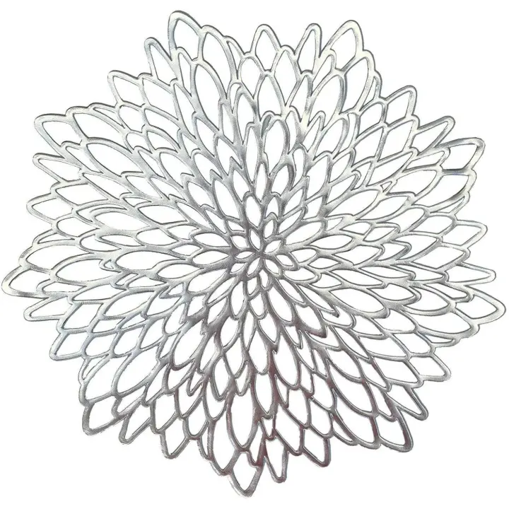 Juego de 6 manteles individuales de PVC con forma de hojas redondas, lavables y resistentes al calor, de vinilo, para mesa de comedor de cocina moderna (dorado) - 1