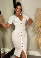 Vestido De Crochet Para Mujer De Corte Bodycon Con Manga Regular Y Cuello En V Vestido Fino Y Ajustado De Pierna Para Calle Moda Hipster - details 2