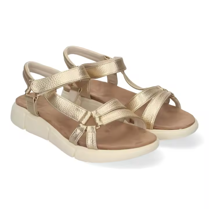 Davinia Shoes Sandalias Planas de Mujer, Comodas y Elegantes, Diseño Moderno con Tiras Cruzadas en la Pala y Cierre Comodo de Velcro. Shoes&Blues.es AD-3261-Oro - 1