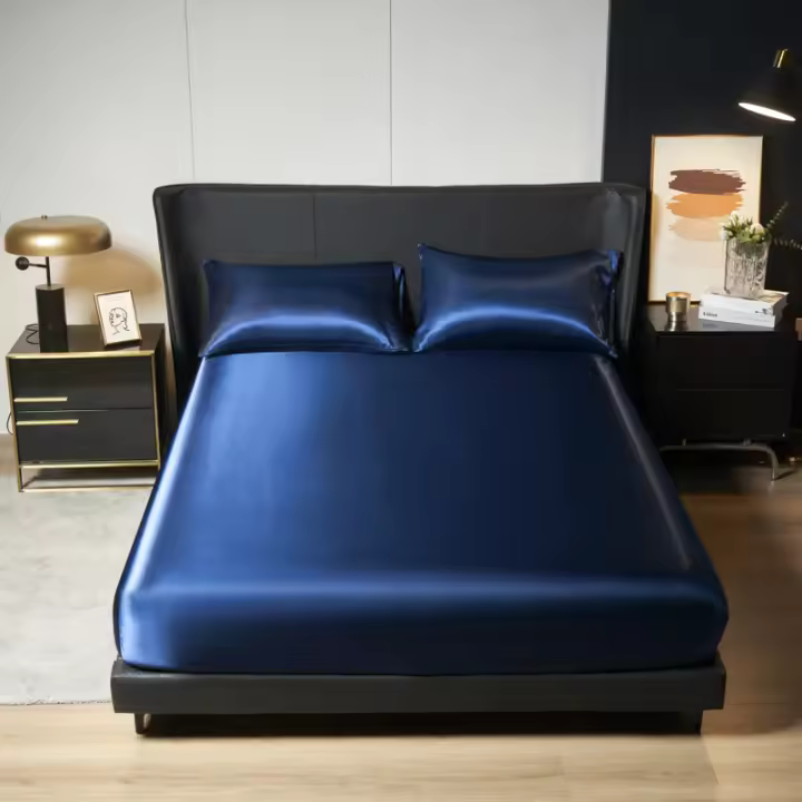 Sábana De Seda Helada De Color Sólido Talla Twin Full Queen Con Banda Elástica Natural Sin Funda De Almohada Material Poliéster 300TC - 1