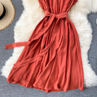 Vestido De Mujer YuooMuoo Estilo Coreano Verano 2025 Casual Sólido Sin Mangas Cinta Bandage Negro Vintage Elegante Vestido Midi O-Neck - details 12