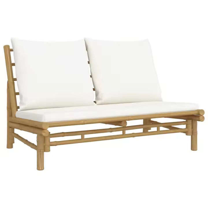 vidaXL Banco de jardín de bambú con cojines Crema, Gris oscuro, Conjunto Terraza Muebles Jardín Exterior Juego de Muebles de jardín Mueble Jardín Exterior Muebles de Salon Exterior - 1