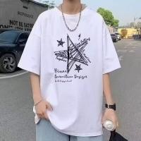Camiseta Oversized Para Hombres Y Mujeres Estampado De Estrellas Edición Limitada Verano Cómoda Transpirable Cuello Redondo Talla M-8XL - details 0