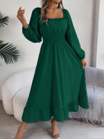 Vestido Largo Elegante De Verano Con Cuello Cuadrado Y Mangas Largas Para Damas De Honor Vestido De Mujer Con Borde Volante Y Cintura Alta - details 8