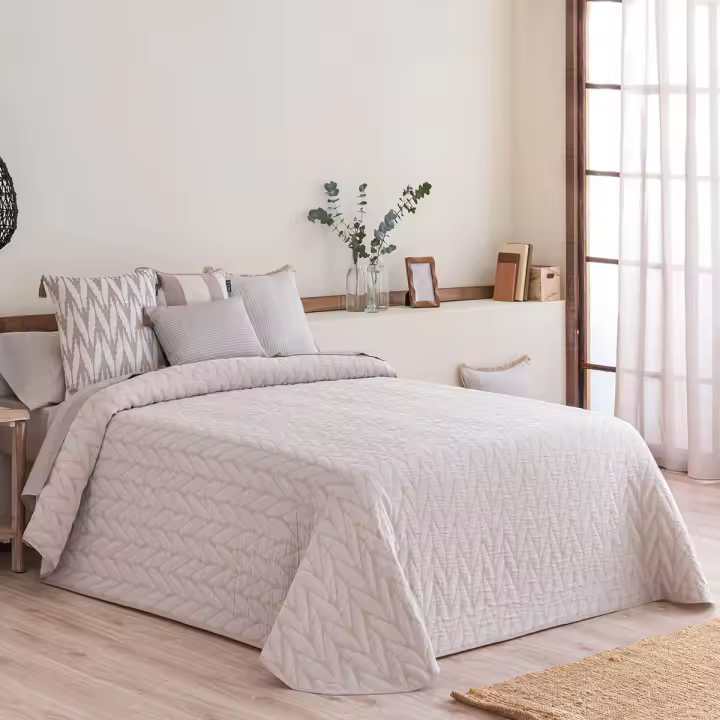 Lanovenanube - Colcha Capa de tejido jacquard ESPIGA BEIG, Medida cama 150 (250x265 cm). - 1