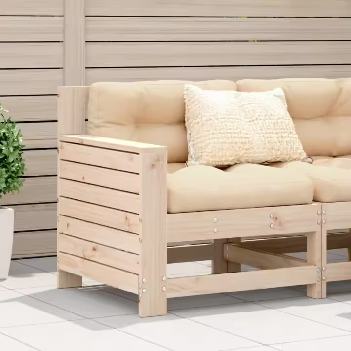 vidaXL Sofá jardín con reposabrazos y cojín madera pino marrón cera en color Marrón/taupe/Sin tratar/Antracita/Sin tratar/Beige y más | acolchados duraderos para sofás de jardín terraza exterior - 1