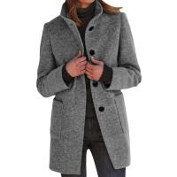 Chaqueta De Lana Para Mujer Con Bolsillos Cuello Lapel Larga Casual Invierno Abrigo Elegante De Color Sólido Talla plus - details 7