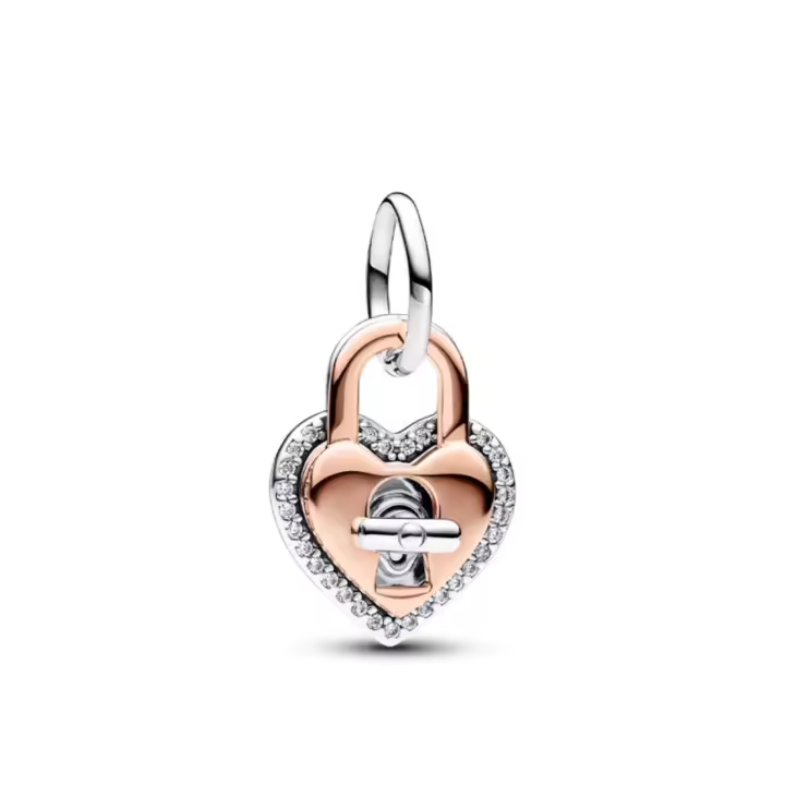 PANDORA Colgante dos en uno con candado giratorio en forma de corazón de dos colores CP, cuentas DIY 783079C01 - 1