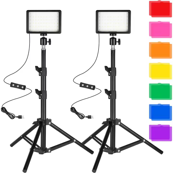 Luces LED para fotografía y vídeo, paquete de 2, Ci-Fotto regulable 5600K USB Luz de Fotografía continua con trípode y filtro de color para Estudio de fotografía, Youtube,grabación de vídeo, transmisión de juegos - 1