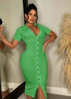Vestido De Crochet Para Mujer De Corte Bodycon Con Manga Regular Y Cuello En V Vestido Fino Y Ajustado De Pierna Para Calle Moda Hipster - details 30