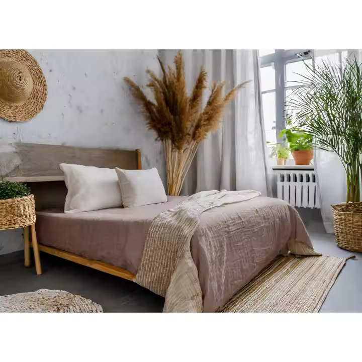 SANSY - Colcha NIA de Lino Natural Liso en color Rosa con Ribete para cama de 105 HECHO EN ESPAÑA - 1