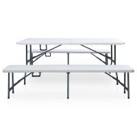 vidaXL Mesa de jardín plegable con 2 bancos acero y HDPE blanco 180 cm - details 1