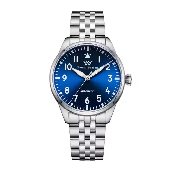 Reloj De Diversión WM Watch Welly Merck WM165 Para Hombre Resistente Al Agua 200M Serie Piloto Mecánico Automático Con Cristal De Zafiro Marcas Arábigas Acero Inoxidable - 1