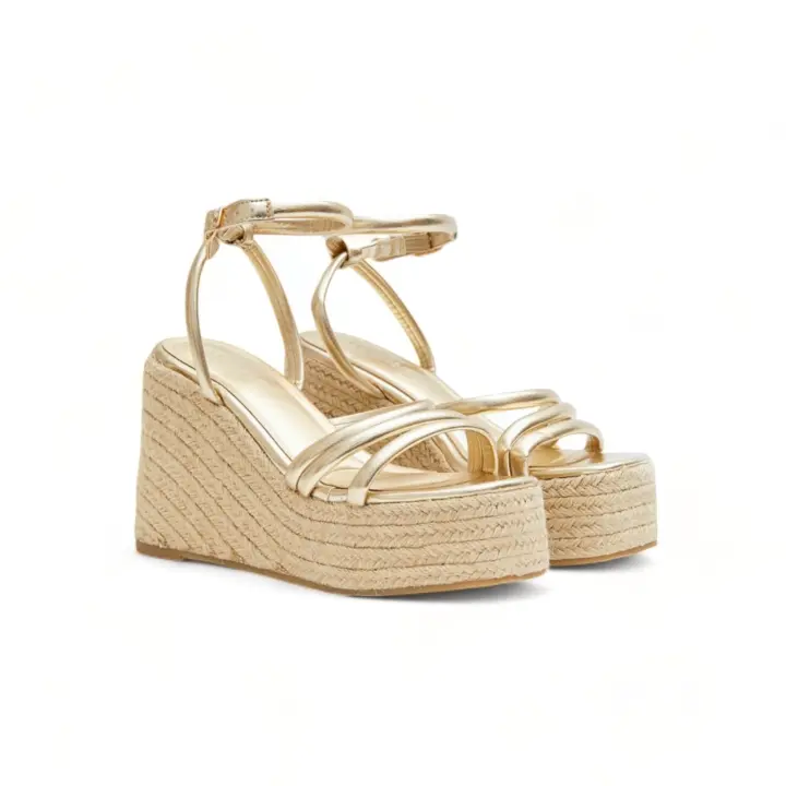 Sandalias mujer cuñas dorado oro plataforma cuña ajuste hebilla planta del pie acolchada mujer comodos y ligeros tendencia 2025  buonarotti - 1