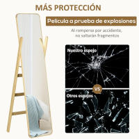 HOMCOM Espejo de Pie con Perchero Espejo de Cuerpo Entero 40x35x147 cm Espejo Largo con Marco de Madera para Salón Dormitorio Entrada Natural - details 5