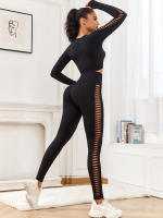 CHRLEISURE Conjunto De Yoga Para Mujer 2 Piezas Sin Costuras Top Deportivo Con Hollow Y Leggings De Entrenamiento Elásticos - details 4