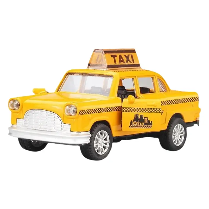Modelo De Taxi Retro 1/32 En Aleación Juguete De Coche Miniatura Con Sonido Y Luz Para Niños Regalo De Día Del Niño Colección De Juguetes Educativos - 1