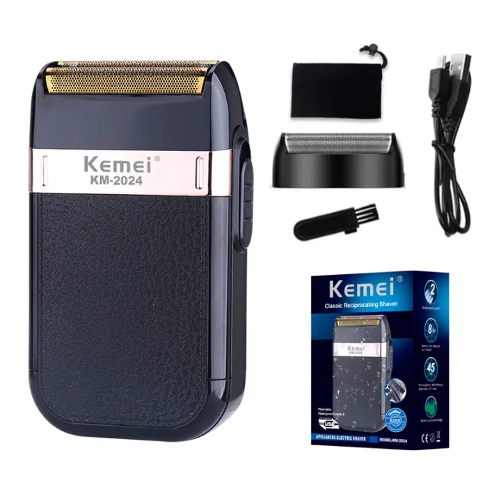 Afeitadora Eléctrica Kemei Para Hombres Corte Profesional KM-2024 Con Caja De Cuero TPU Impermeable Recargable Para Barba Y Rostro - 1