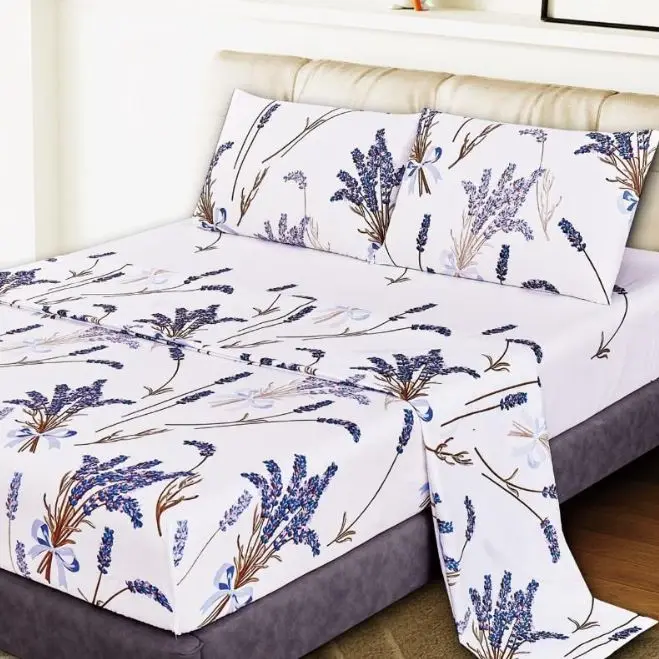 Juego de Sábanas Lavanda Relajante con Diseño de Campos Florales - Incluye Funda Nórdica + Sábana Ajustable Elástica + 1-2 Fundas de Almohada | Tallas 90/135 cm (3 Piezas) y 150 cm (4 Piezas) | Poliéster Premium Antipilling y Aromaterapia Natural - 1