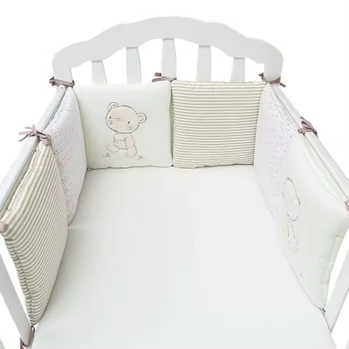 Protector de cuna-Juego de 6 piezas - Cojín antichocolate de Algodón beige - 1