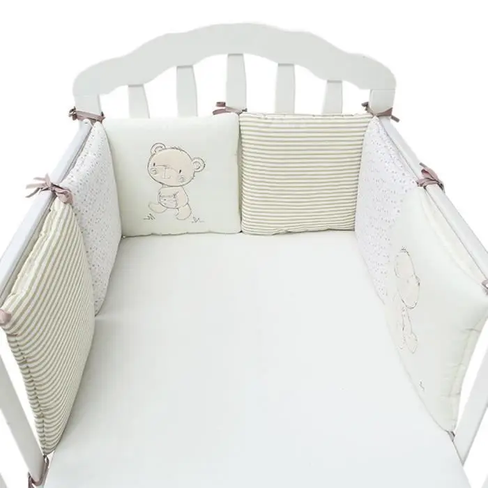 Protector de cuna-Juego de 6 piezas - Cojín antichocolate de Algodón beige - 1