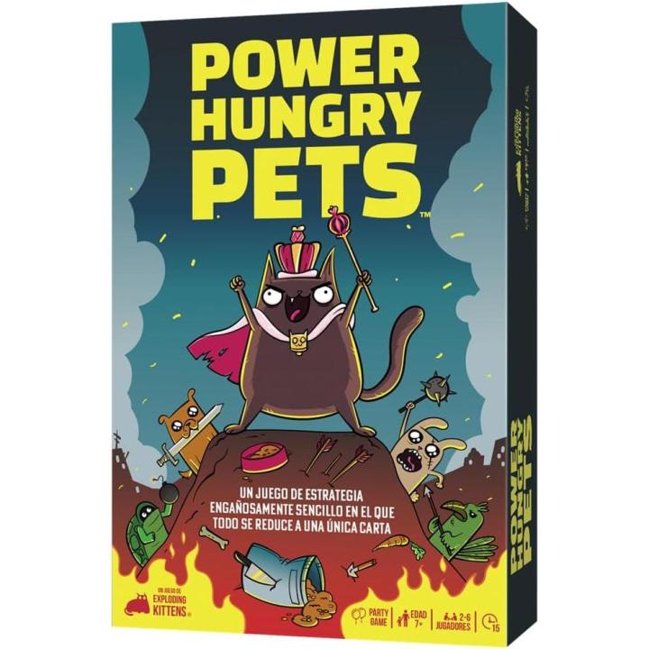 Exploding Kittens | Power Hungry Pets | Juego De Estrategia Engañosamente Sencillo en el Que Todo se Reduce a una Única Carta | A Partir de 7 Años | De 2 a 6 Jugadores | 15 Min. por Partida | Español (Asmodee EKIPHP01ES)