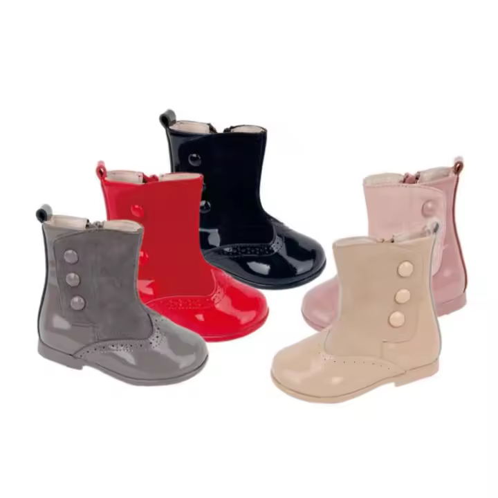 Botines piel vuelta y piel acharolada detalle botones lateral cremallera para niña A1792 - 1