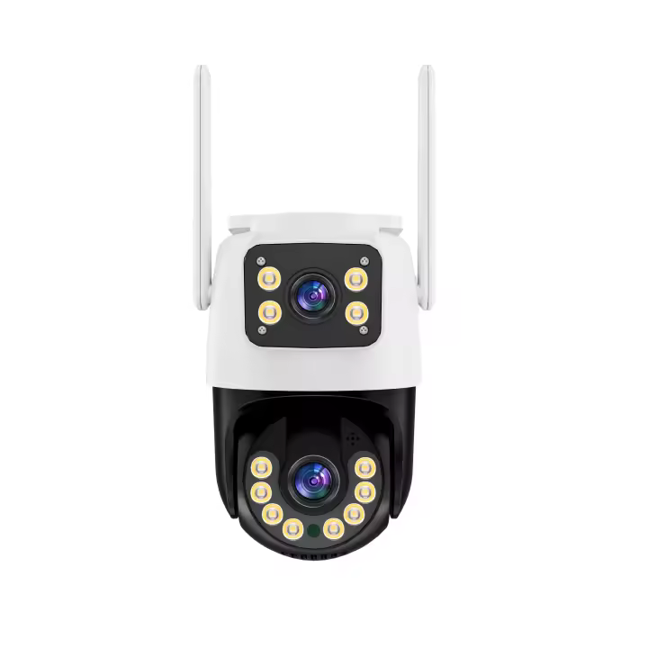 Cámara de Vigilancia Gun-Ball Linkage para Seguridad con Triple Sensor 4MP, Lentes Dual Zoom 2.8-12mm, Codificación H.265AI, Visión Nocturna IR-CUT, Audio Bidireccional, Detección Humana, Almacenamiento 128GB, Ethernet y Wi-Fi - 1