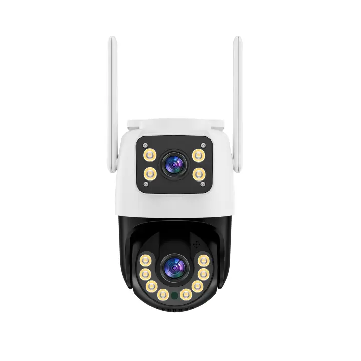 Cámara de Vigilancia Gun-Ball Linkage para Seguridad con Triple Sensor 4MP, Lentes Dual Zoom 2.8-12mm, Codificación H.265AI, Visión Nocturna IR-CUT, Audio Bidireccional, Detección Humana, Almacenamiento 128GB, Ethernet y Wi-Fi - 1