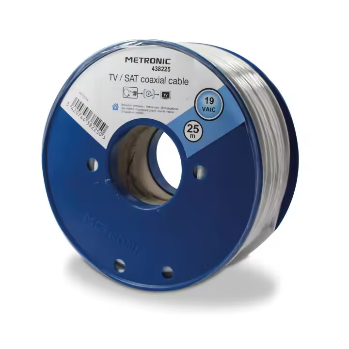 Metronic 438225 - Bobina de cable coaxial satélite de 25m, blanco - 1