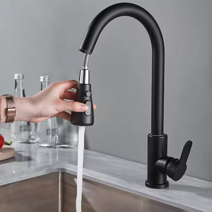 Grifo De Cocina Pull out En Acero Inoxidable 304 Montado En Piso Con Cabezal De Agua Grifo De Esterilla Ajustable Para Agua Caliente Y Fría - 1