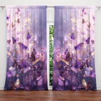 2pcs Cortina De Pintura De Mariposa Morada Para Decoración Del Hogar Tratamiento De Ventana Para Dormitorio Oficina Cocina Sala De Estar Con Bolso De Percha - details 3