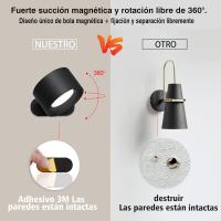 Lámpara de pared LED, Aplique de pared Interior 2 Pcs Puerto de carga USB, Control tácil 3 grados de Brillo temperature de 3 Colores Focos de pared libre giratorios Luces - details 1