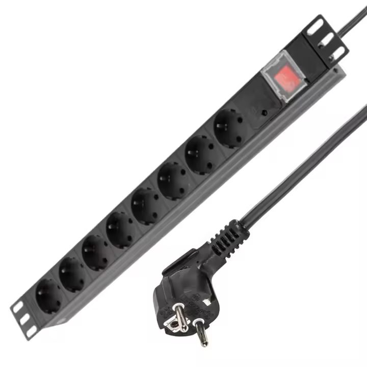 CABLEPELADO Regleta de 8 enchufes Rack, Regleta para Armario Rack, Base múltiple PDU para Armario Rack, Tomas de Enchufe schuko para Armario Rack, Apto para Armario de 19 Pulgadas, hasta 3500W - 1
