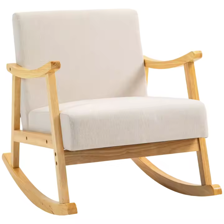 HOMCOM Mecedora asiento tapizado mecedora con patas de madera estilo moderno - dim. 66l x 92p x 78h cm, beige - 1