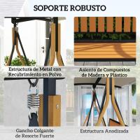 Outsunny Columpio de Jardín Exterior de 2 Plazas Balancín de Jardín Exterior con Toldo Ajustable y Estructura de Metal Carga 240 kg 142x112x162 cm Natural y Beige - details 4