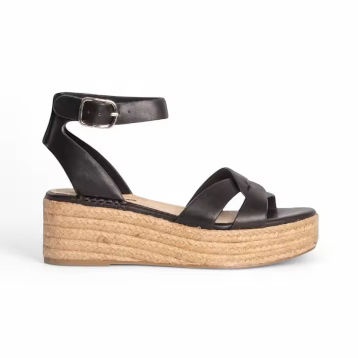 sandalias mujer negras con plataforma cuña de yute correa al tobillo con ajuste de hebilla cómodas y ligeras verano 2025  tendencia 2025 corina - 1
