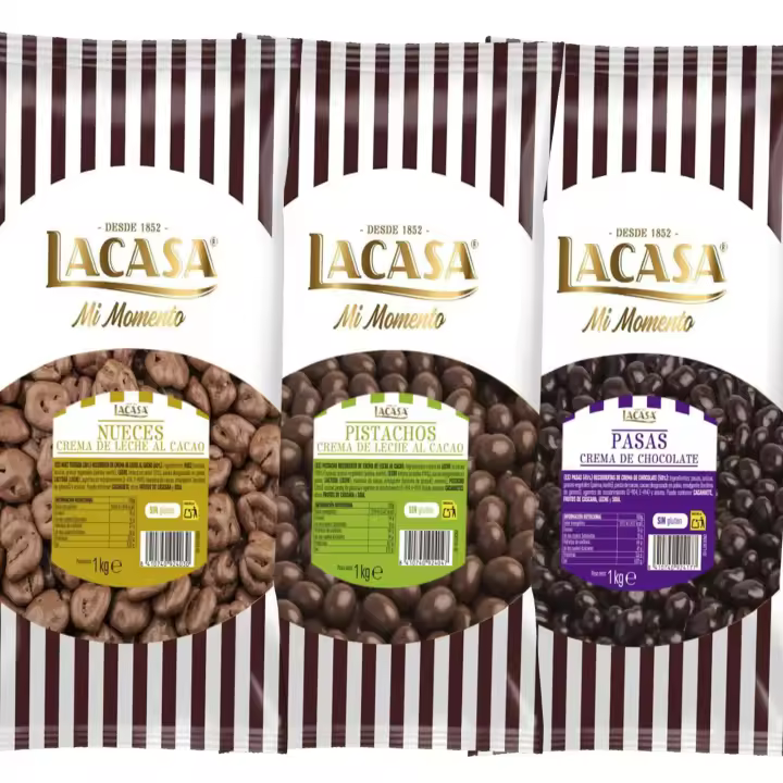 Lacasa Pack 3kg de bolas: Pasas de Corinto con chocolate Negro,Nuez con chocolate con Leche,Pistachos con chocolate Leche - 1