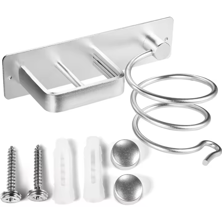 Soporte para secador de pelo, soporte para plancha de pelo con organizador de cables, soporte de pared de metal para guardar secador de pelo, plancha de pelo, cepillos de pelo y más - 1