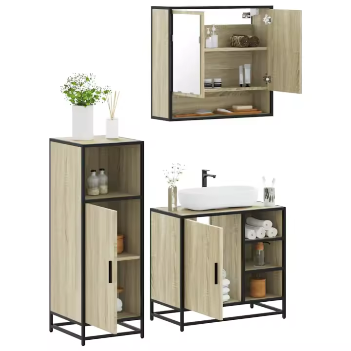 vidaXL Set de muebles de baño 3 pzas madera contrachapada roble Sonoma - 1