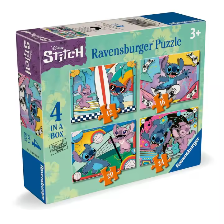 RAVENSBURGER PUZZLE 4 IN A BOX 12/16/20/24 PIEZAS DISNEY STITCH 10  12  14  16 PIEZAS 20x23x4 Cms. - 1