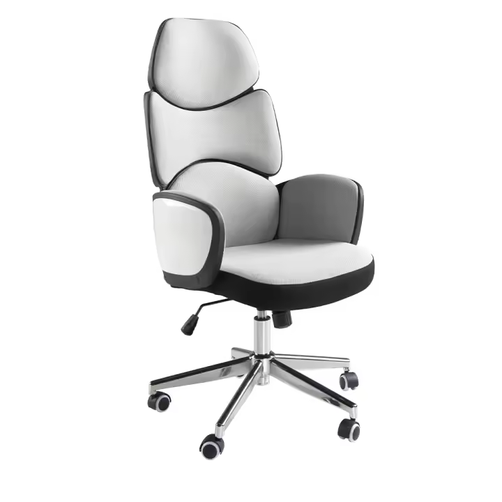 ANGEL CERDÁ 4142C Silla oficina giratoria tela gris claro y pvc blanco brillo , Gris Claro , Tela , 64 x 69 x 118/128 - 1