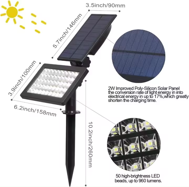 T-sun con 1/2 uds de  50 LED luz Solar al Aire Libre IP44 decoración de jardín lámparas solares iluminación al Aire Libre Foco de Pared para jardín al Aire Libre - 1