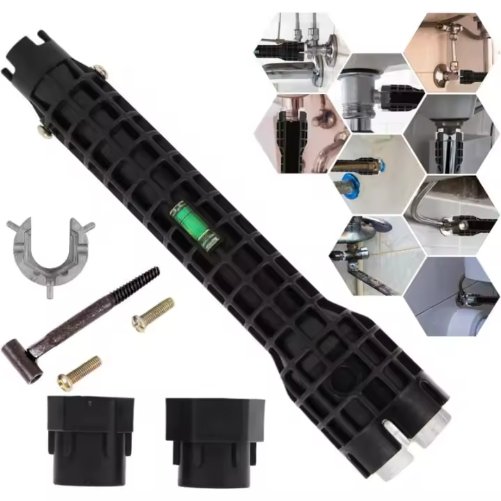 Llave para grifo 8 en 1, herramienta de instalación de llave ajustable multifunción para inodoro, fregadero, baño, cocina, color negro - 1
