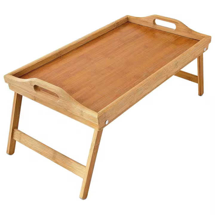 Bandeja de bambú con Patas Plegables | Ideal para la Cama y el sofá | Asas incorporadas | Bandeja con Bordes para Evitar derrames | Fabricada con bambú orgánico | Fácil de Limpiar | Marca RevolutionLine - 1