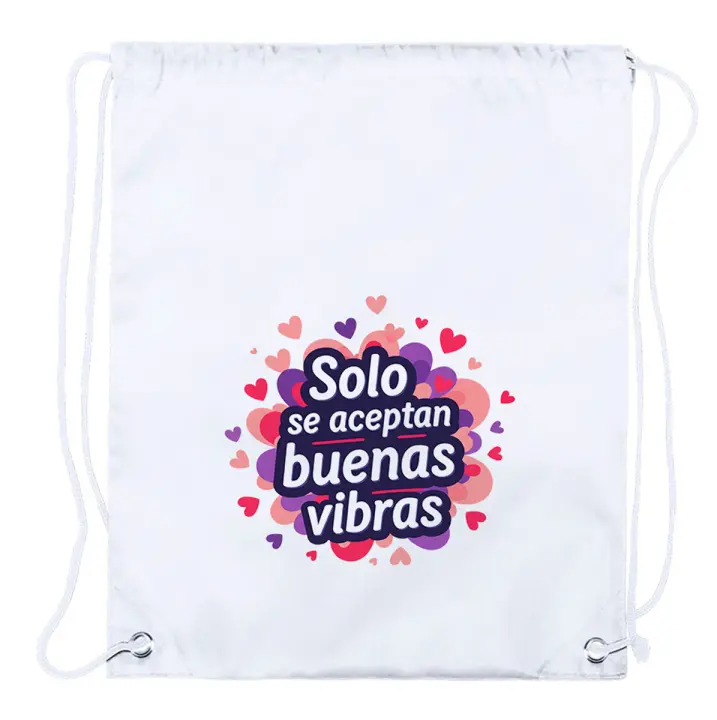 4 Mochilas de cuerdas frase positiva buenas vibras amistad sentimientos playa piscina picnic excursion - 1